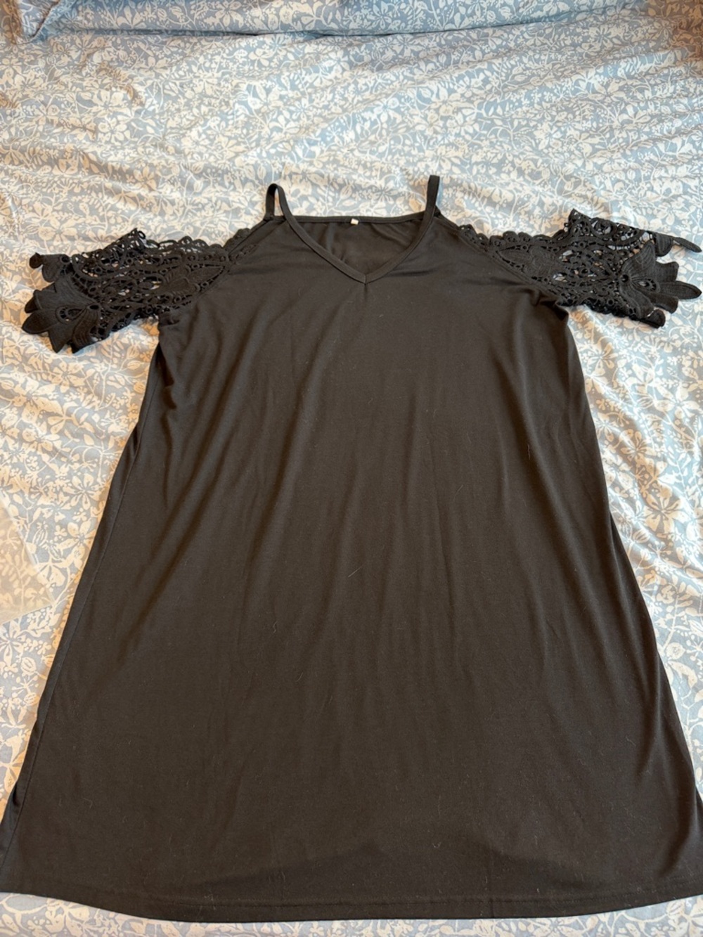 Amazon Black Cold-Shoulder Dress with Lace Sleeves